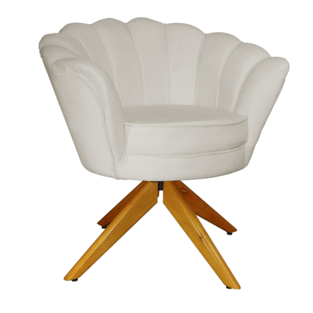Poltrona Decorativa Pétala Pés Madeira Giratório Suede Bege - DS Estofados