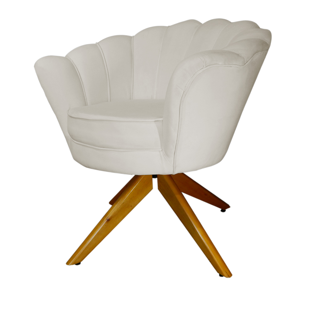Poltrona Decorativa Pétala Pés Madeira Giratório Suede Bege - DS Estofados