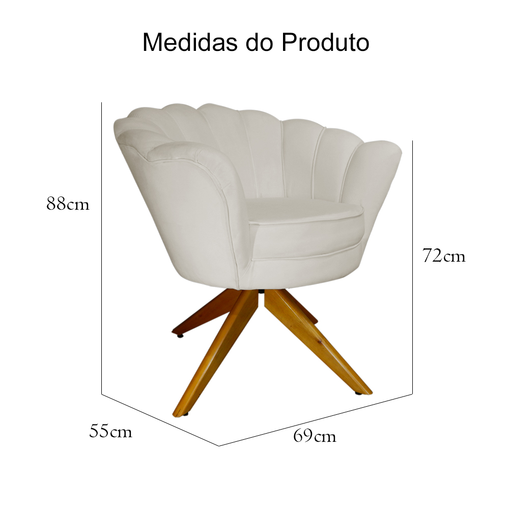 Poltrona Decorativa Pétala Pés Madeira Giratório Suede Bege - DS Estofados