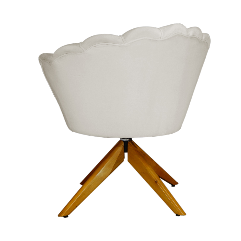 Poltrona Decorativa Pétala Pés Madeira Giratório Suede Bege - DS Estofados