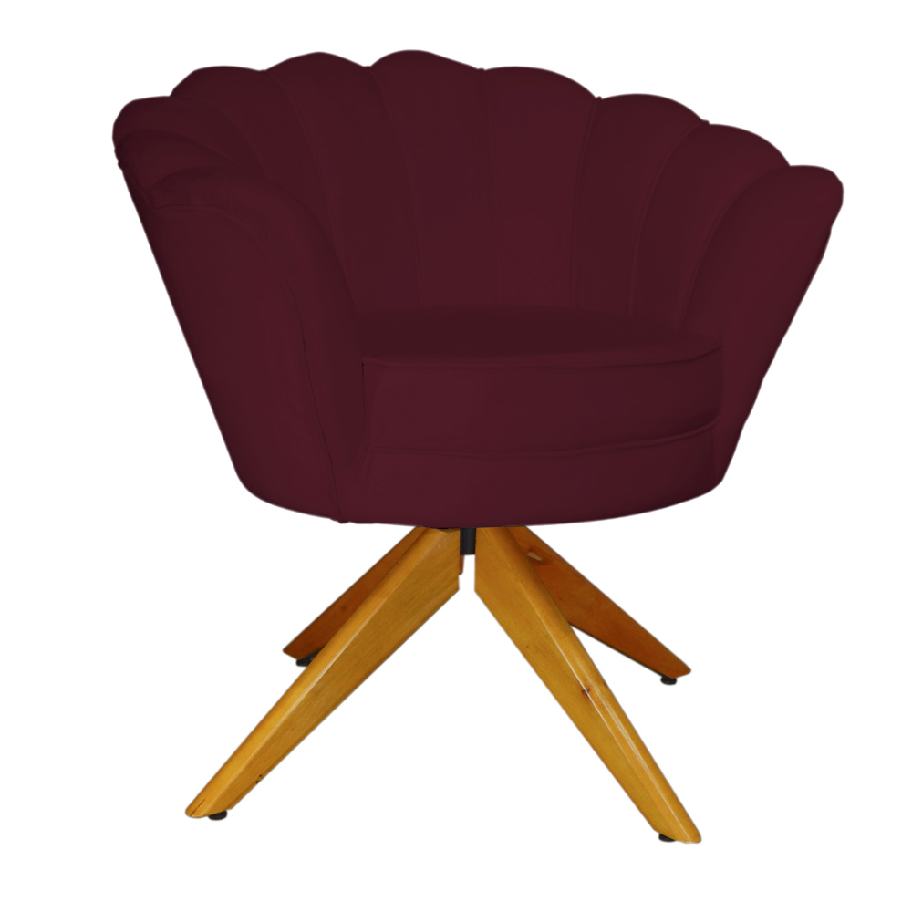 Poltrona Decorativa Pétala Pés Madeira Giratório Suede Bordô - DS Estofados