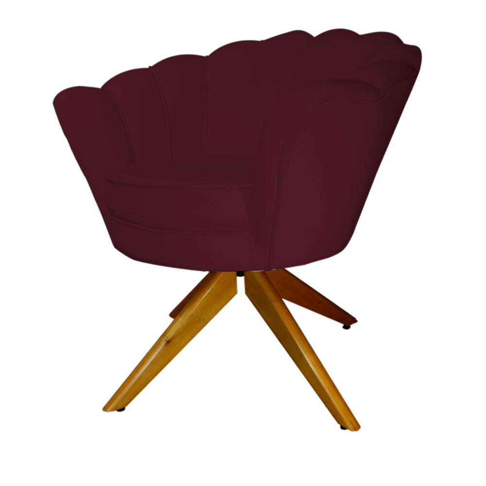 Poltrona Decorativa Pétala Pés Madeira Giratório Suede Bordô - DS Estofados