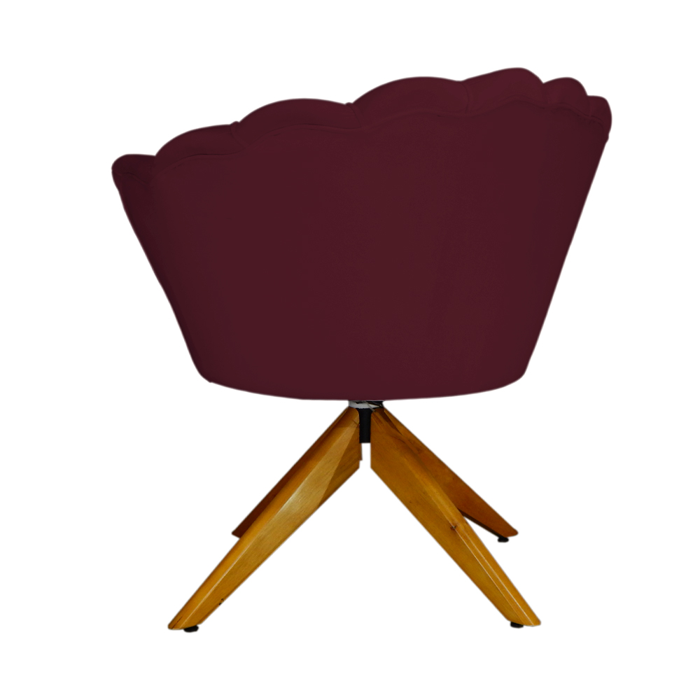 Poltrona Decorativa Pétala Pés Madeira Giratório Suede Bordô - DS Estofados