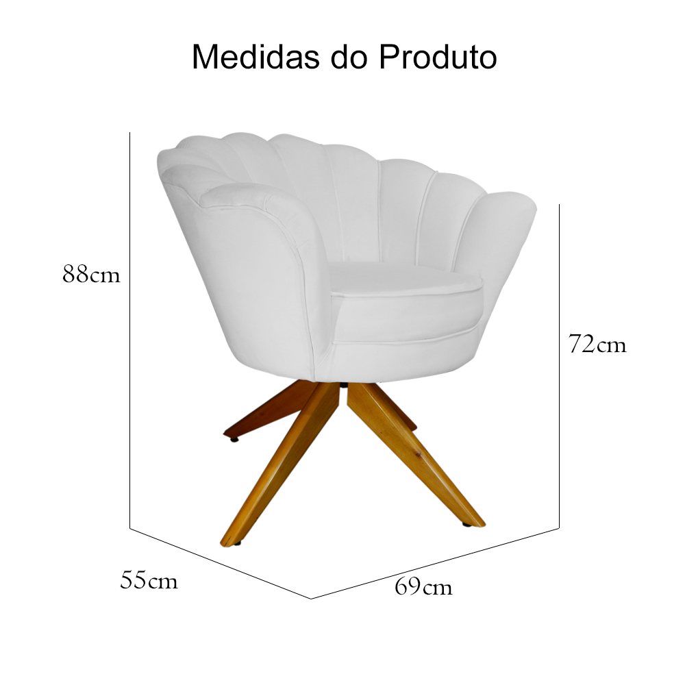 Poltrona Decorativa Pétala Pés Madeira Giratório Suede Branco - DS Estofados