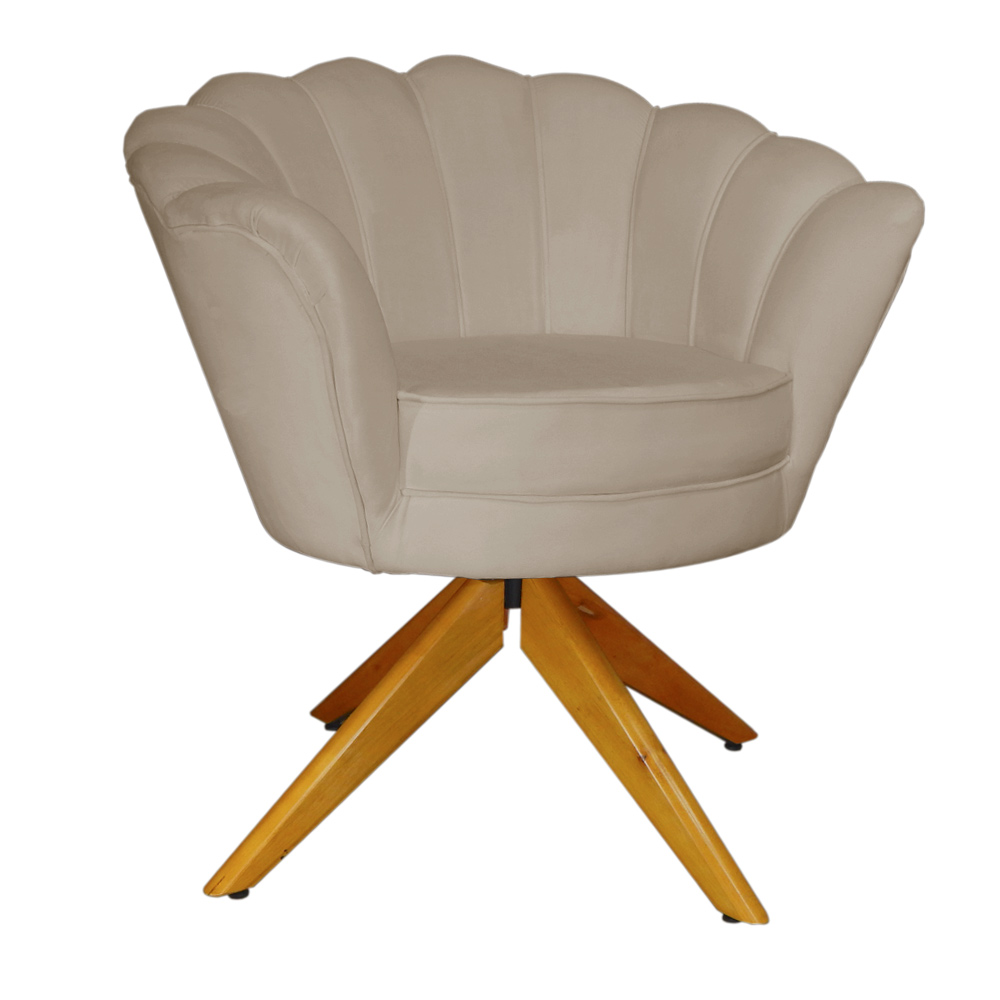 Poltrona Decorativa Pétala Pés Madeira Giratório Suede Capuccino - DS Estofados