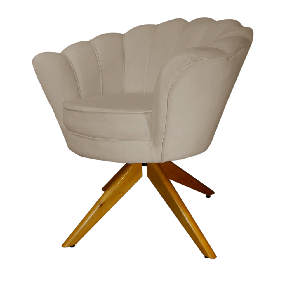 Poltrona Decorativa Pétala Pés Madeira Giratório Suede Capuccino - DS Estofados