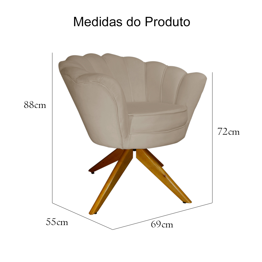 Poltrona Decorativa Pétala Pés Madeira Giratório Suede Capuccino - DS Estofados