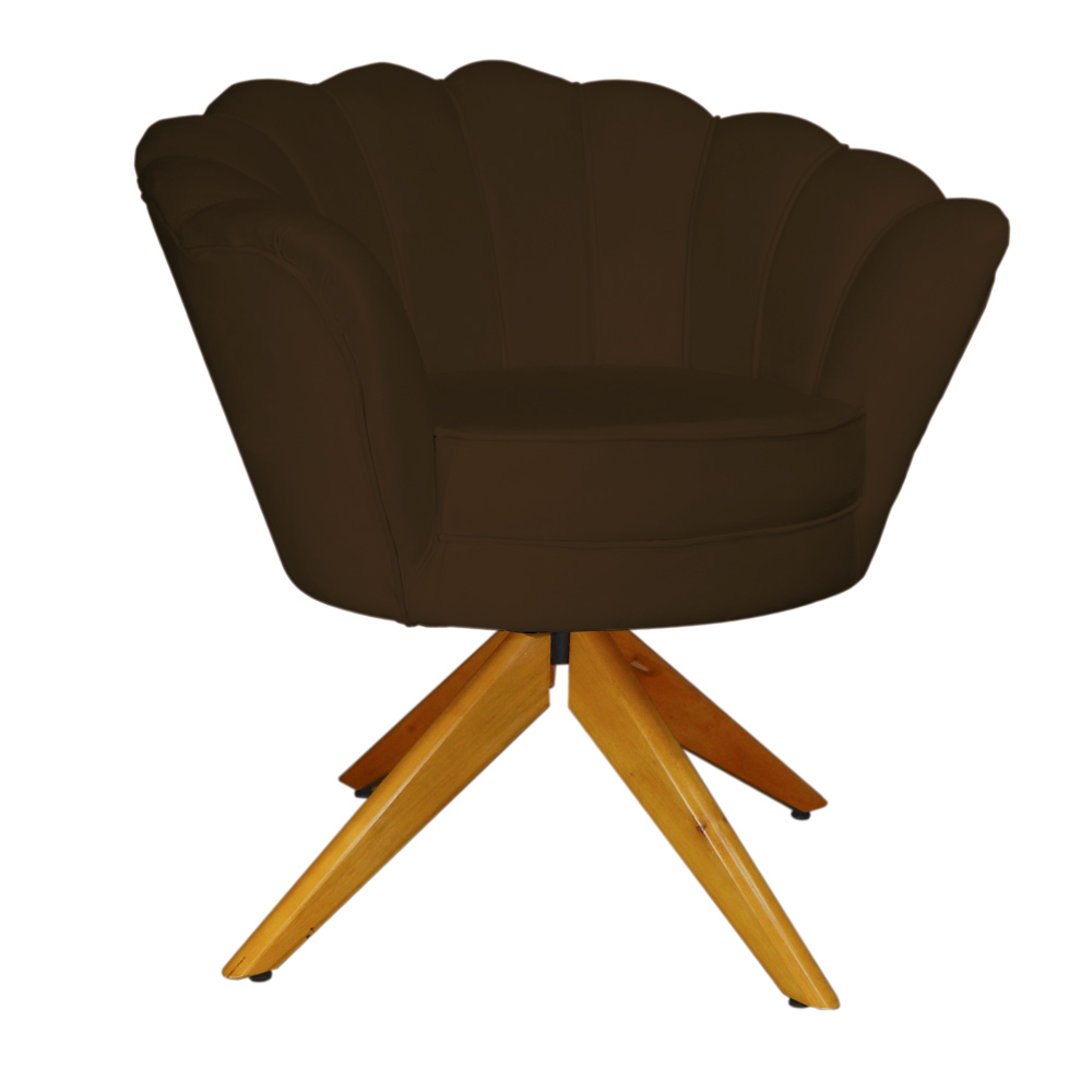 Poltrona Decorativa Pétala Pés Madeira Giratório Suede Marrom - DS Estofados