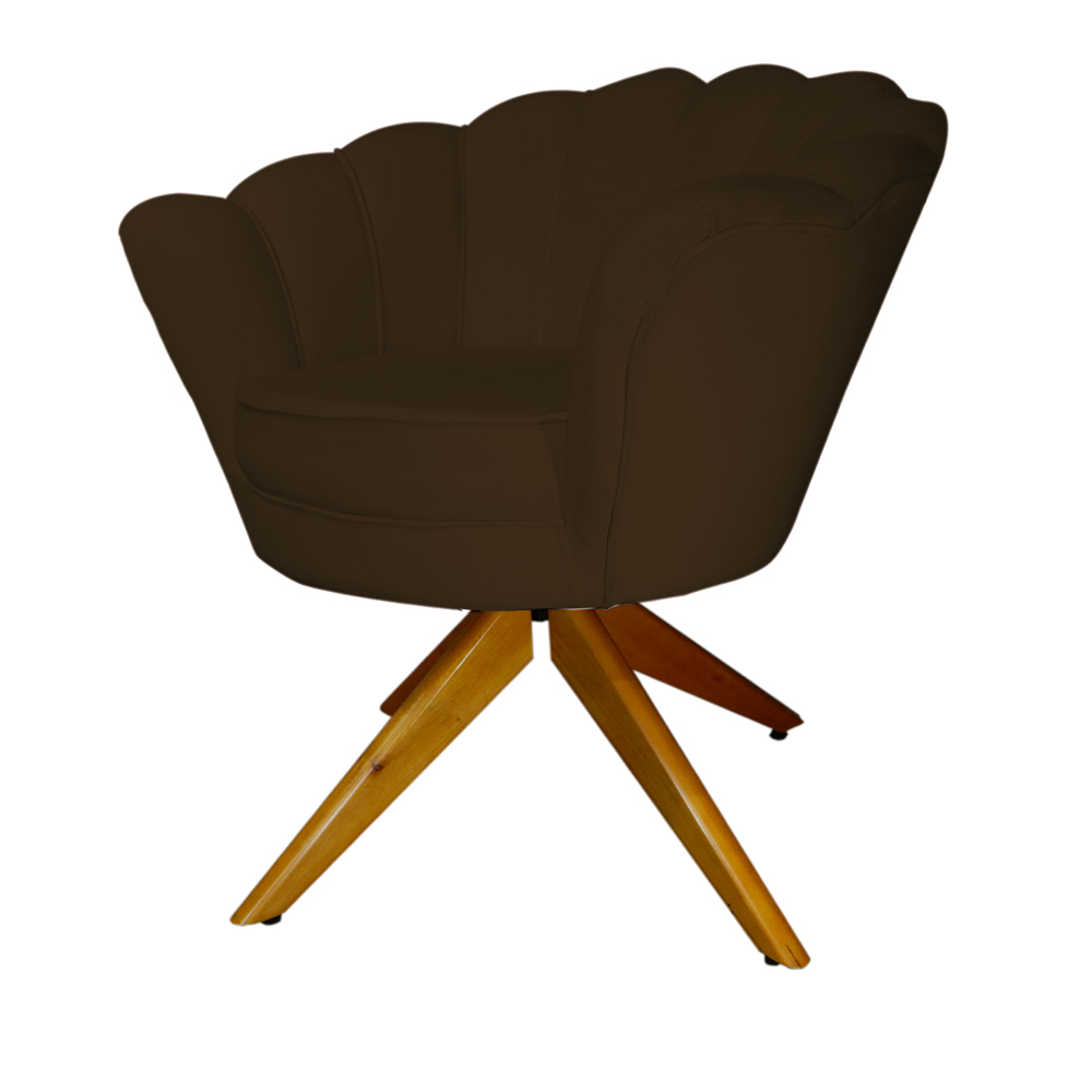 Poltrona Decorativa Pétala Pés Madeira Giratório Suede Marrom - DS Estofados