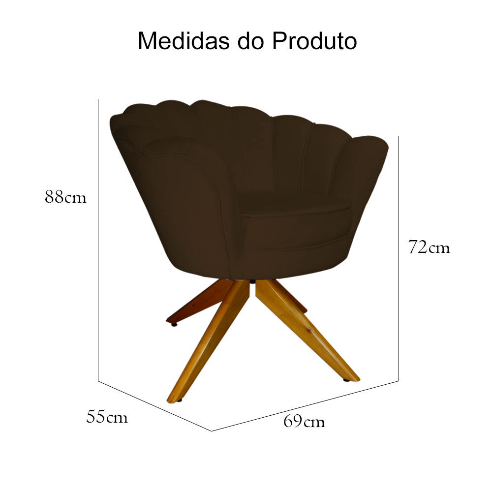 Poltrona Decorativa Pétala Pés Madeira Giratório Suede Marrom - DS Estofados