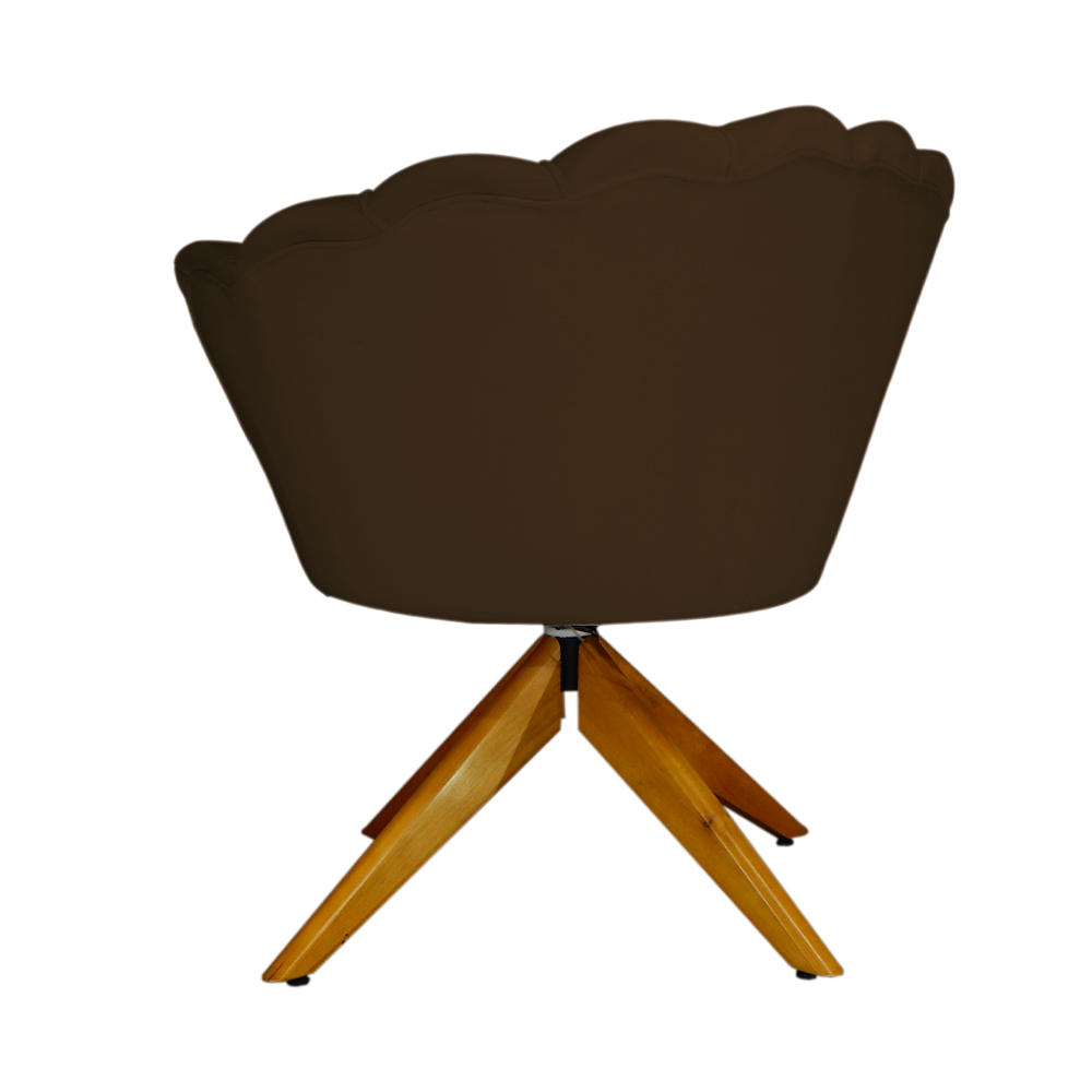 Poltrona Decorativa Pétala Pés Madeira Giratório Suede Marrom - DS Estofados
