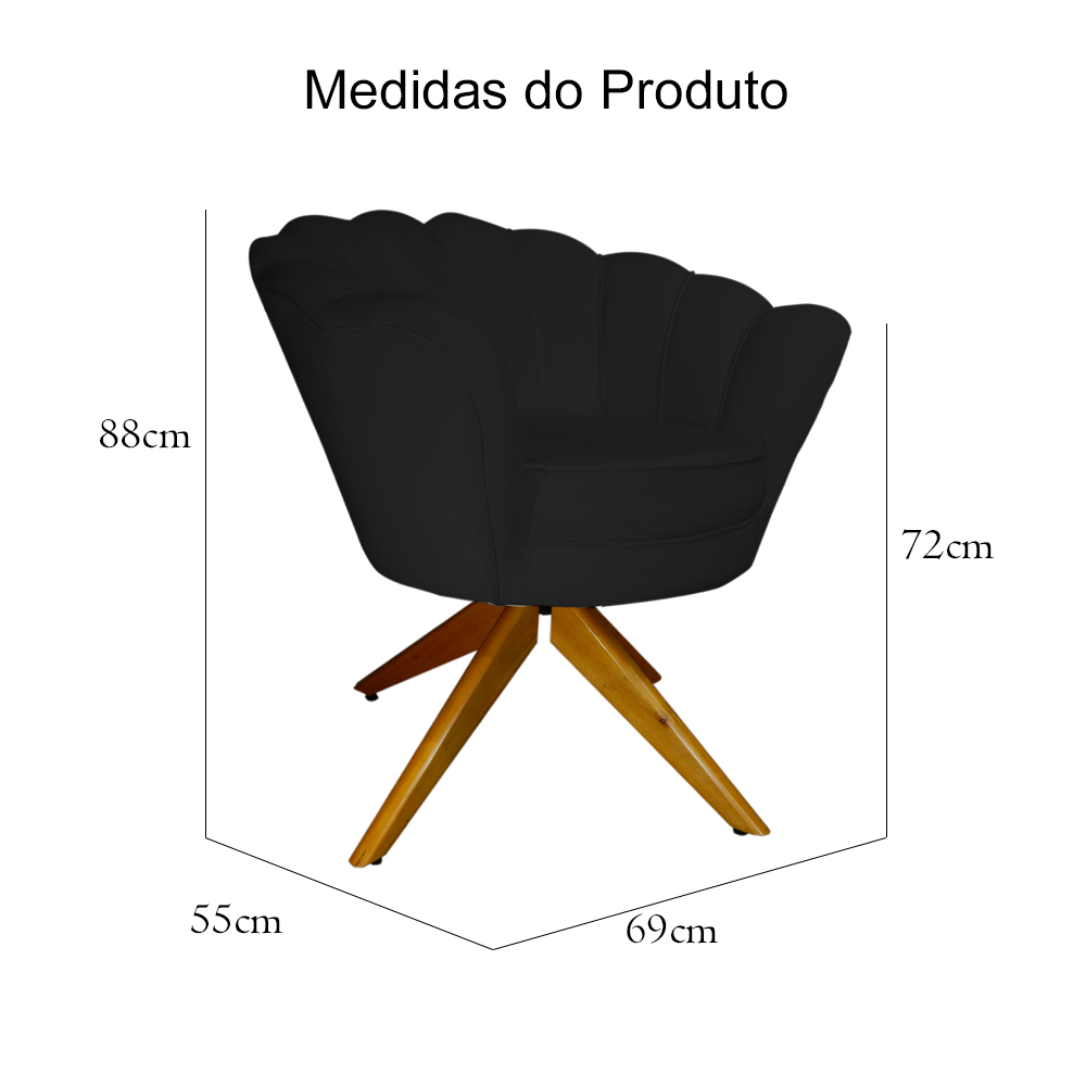 Poltrona Decorativa Pétala Pés Madeira Giratório Suede Preto - DS Estofados