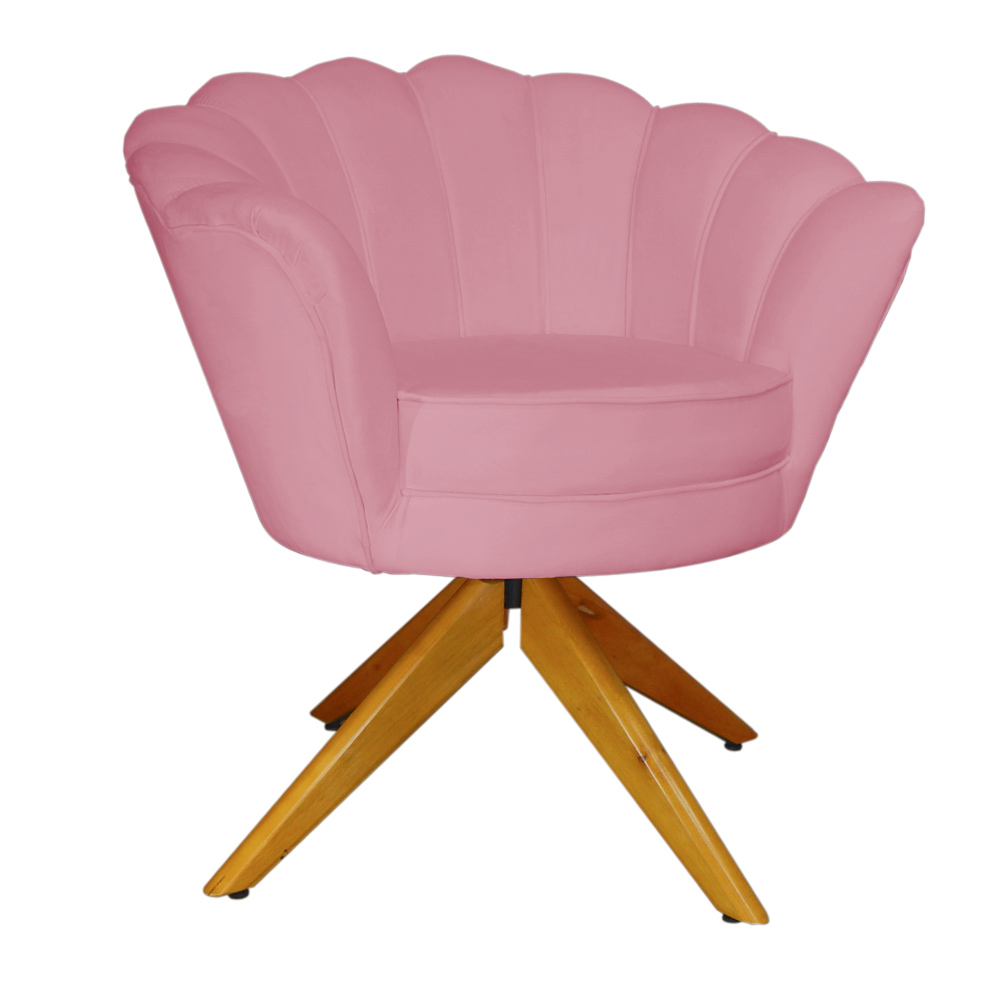Poltrona Decorativa Pétala Pés Madeira Giratório Suede Rosa - DS Estofados