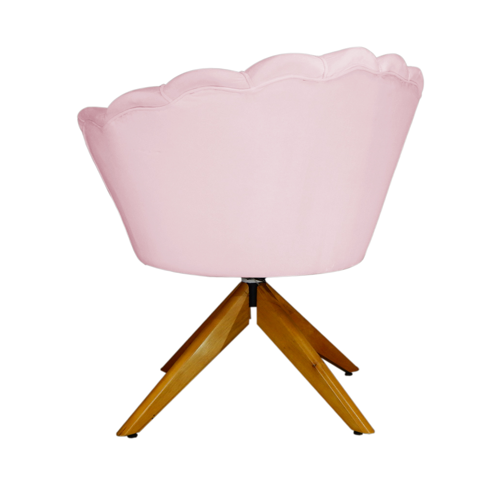 Poltrona Decorativa Pétala Pés Madeira Giratório Suede Rosa Bebê - DS Estofados