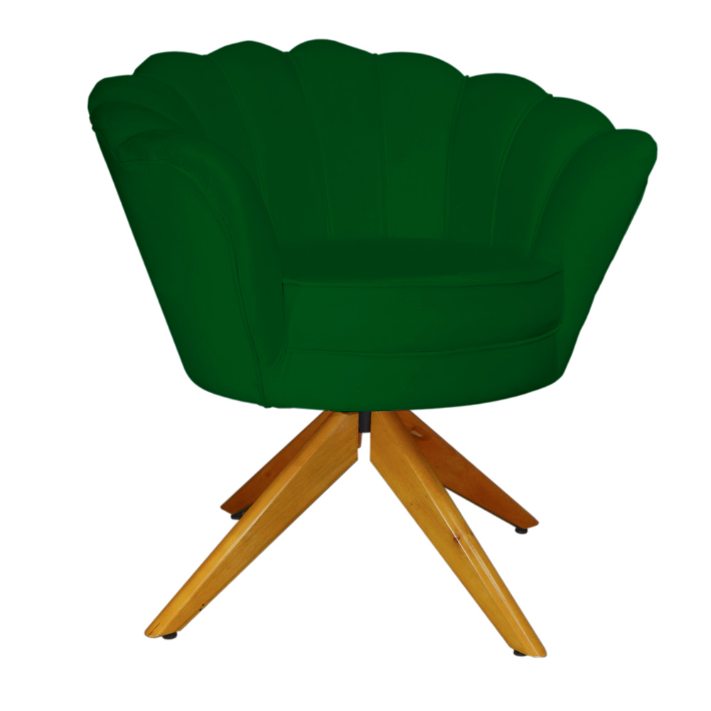 Poltrona Decorativa Pétala Pés Madeira Giratório Suede Verde - DS Estofados