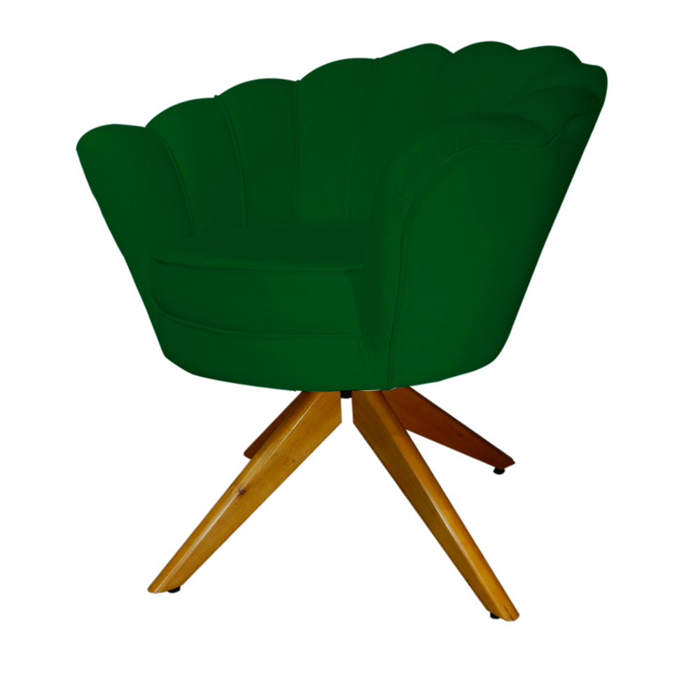 Poltrona Decorativa Pétala Pés Madeira Giratório Suede Verde - DS Estofados