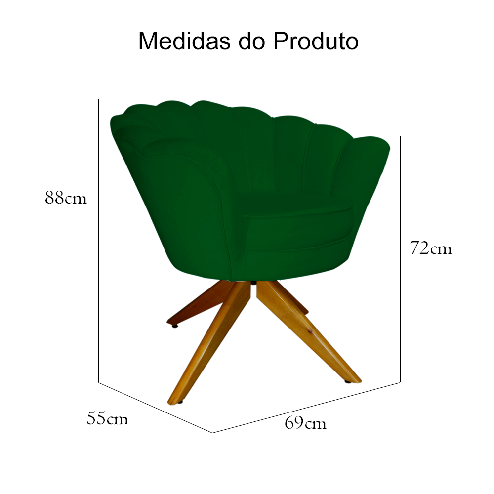 Poltrona Decorativa Pétala Pés Madeira Giratório Suede Verde - DS Estofados