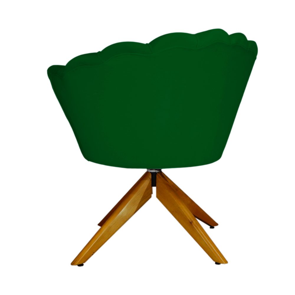 Poltrona Decorativa Pétala Pés Madeira Giratório Suede Verde - DS Estofados