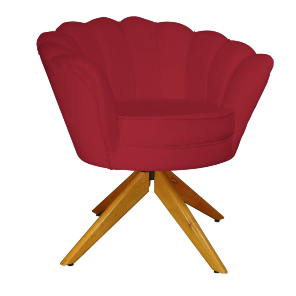 Poltrona Decorativa Pétala Pés Madeira Giratório Suede Vermelho - DS Estofados