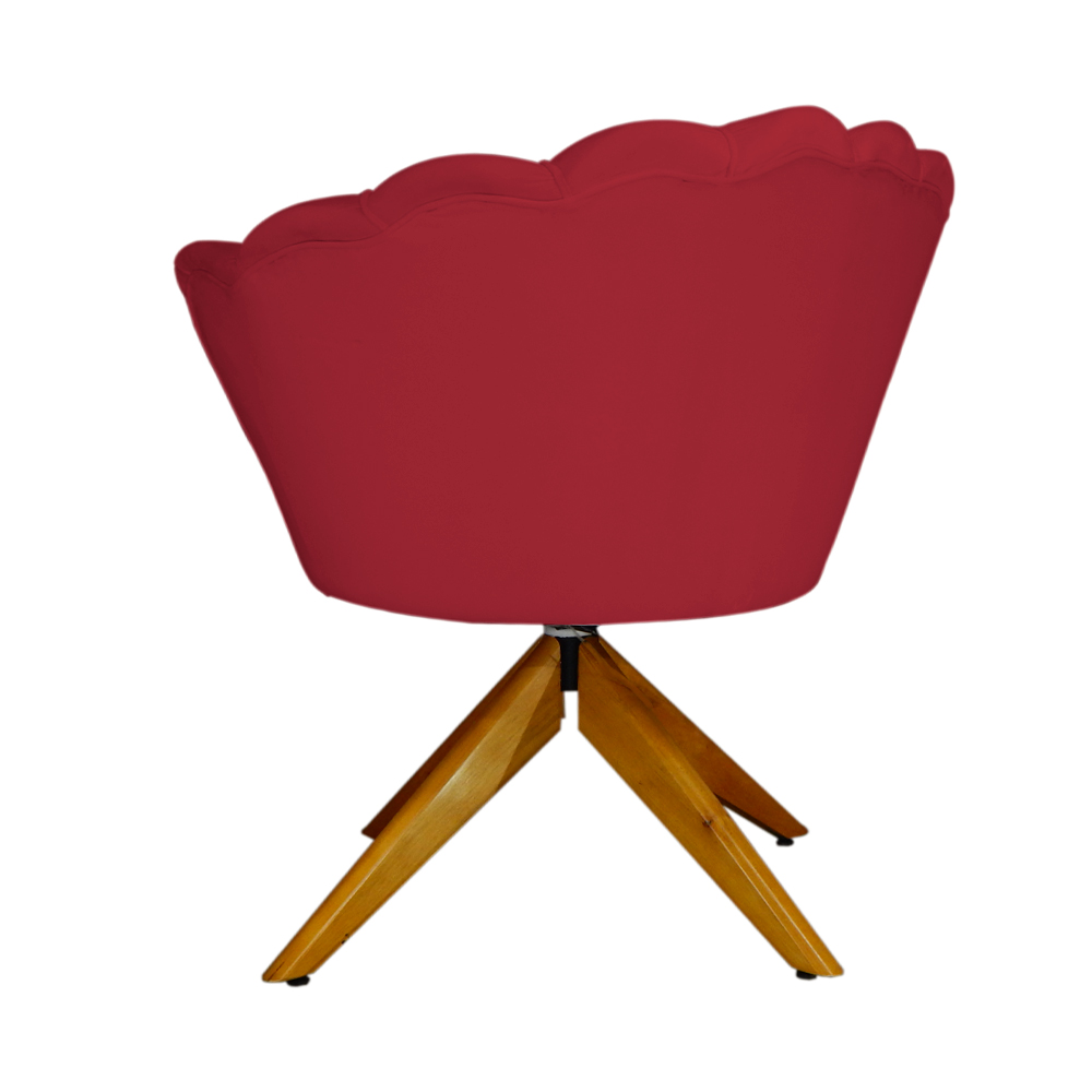 Poltrona Decorativa Pétala Pés Madeira Giratório Suede Vermelho - DS Estofados