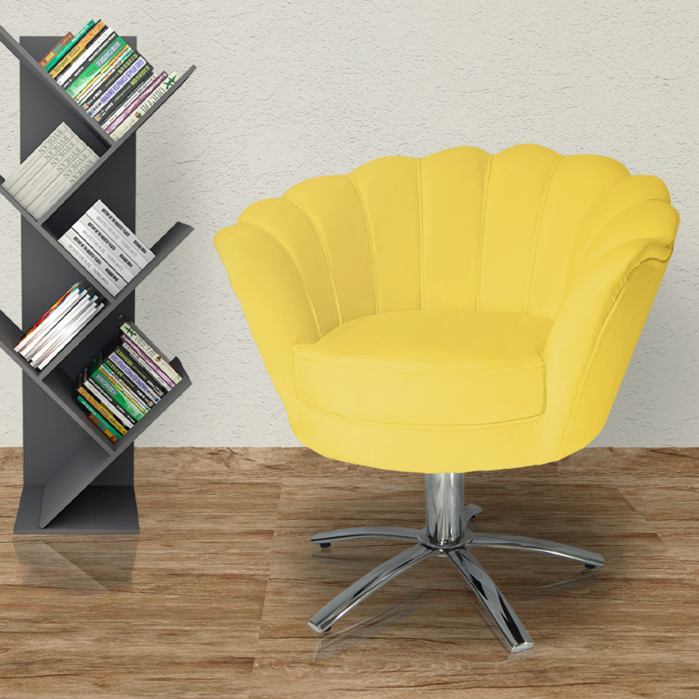 Poltrona Decorativa Pétala Pés Metal Giratório Suede Amarelo - DS Estofados