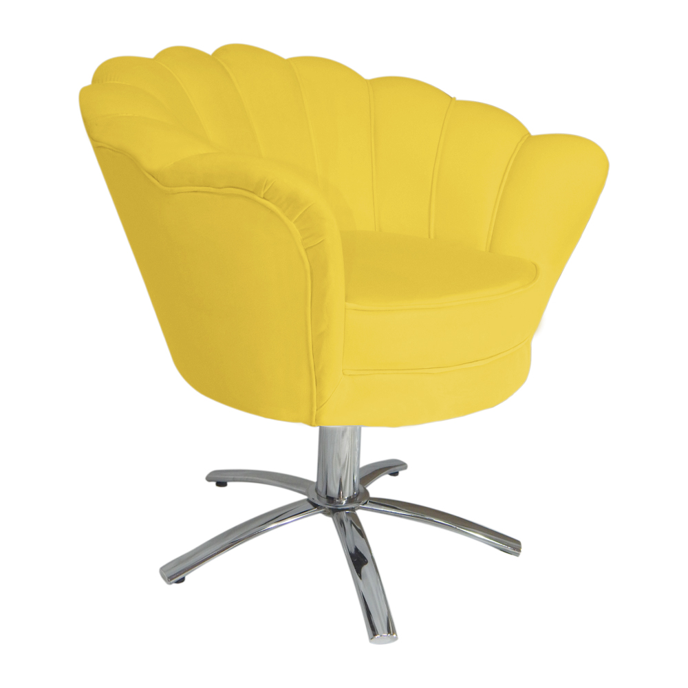 Poltrona Decorativa Pétala Pés Metal Giratório Suede Amarelo - DS Estofados
