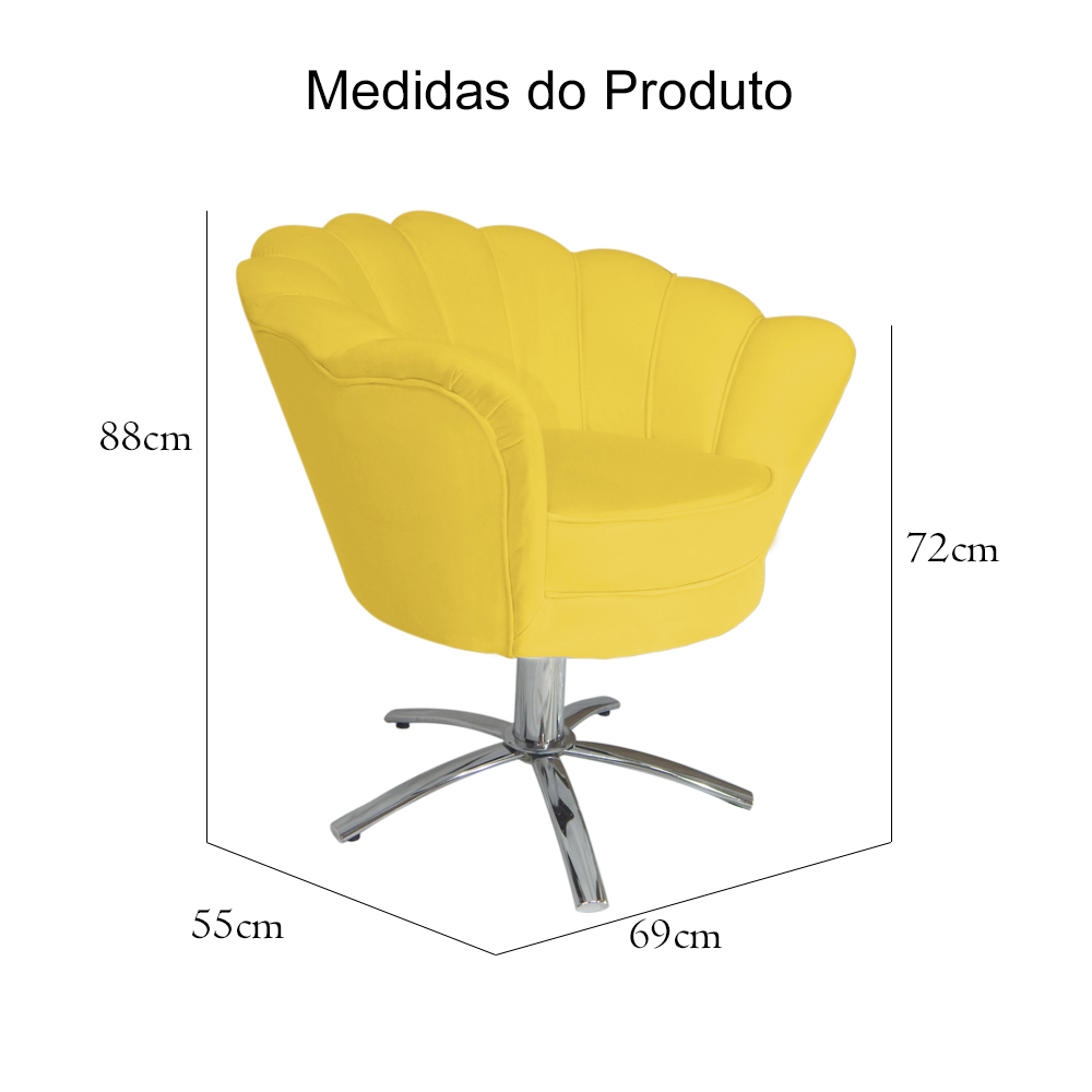 Poltrona Decorativa Pétala Pés Metal Giratório Suede Amarelo - DS Estofados