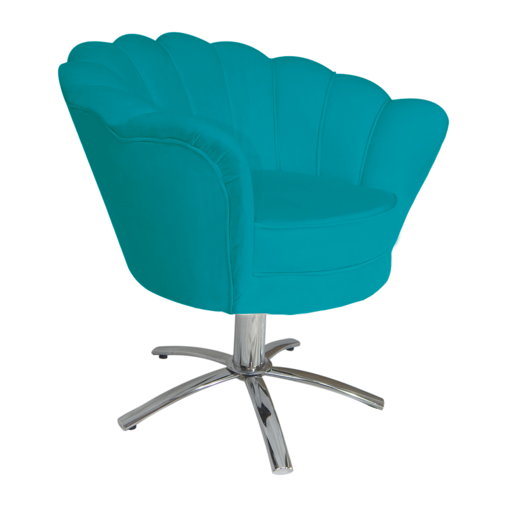 Poltrona Decorativa Pétala Pés Metal Giratório Suede Azul Turquesa - DS Estofados