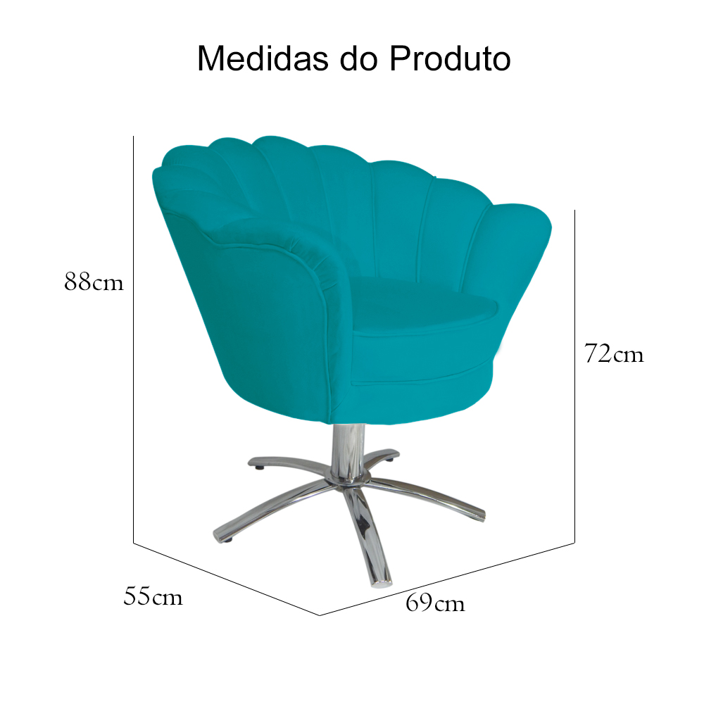 Poltrona Decorativa Pétala Pés Metal Giratório Suede Azul Turquesa - DS Estofados