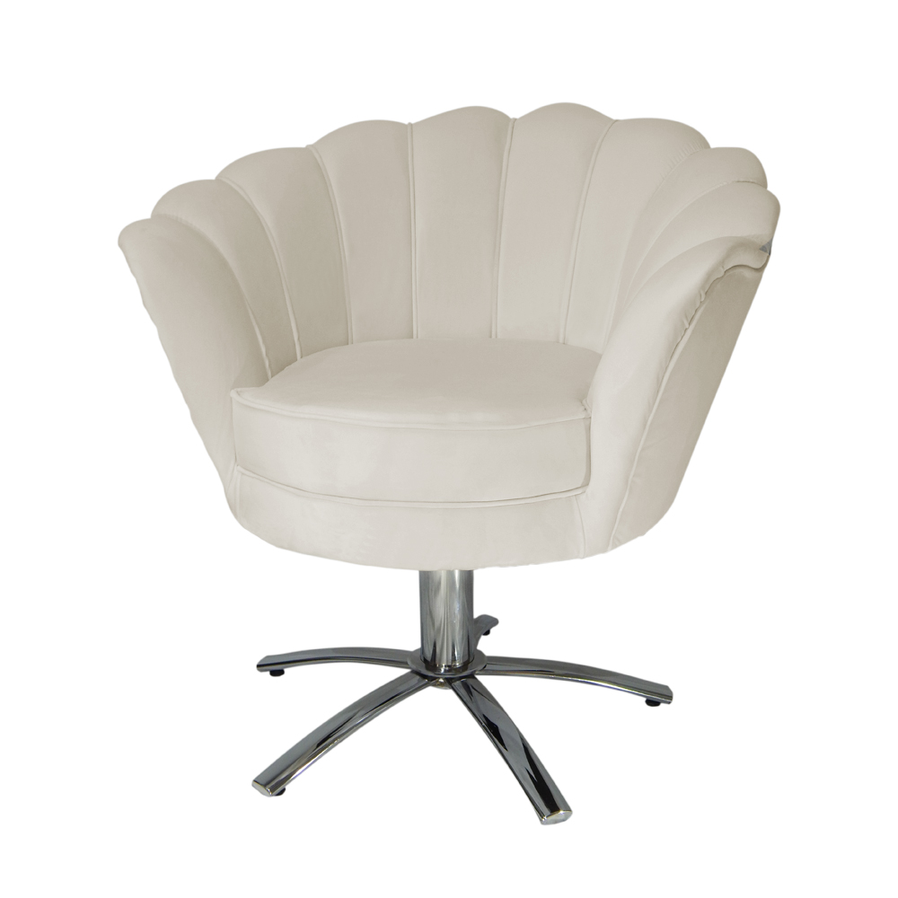 Poltrona Decorativa Pétala Pés Metal Giratório Suede Bege - DS Estofados