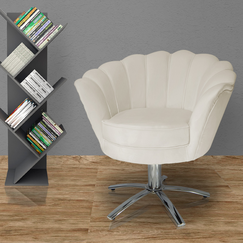 Poltrona Decorativa Pétala Pés Metal Giratório Suede Bege - DS Estofados