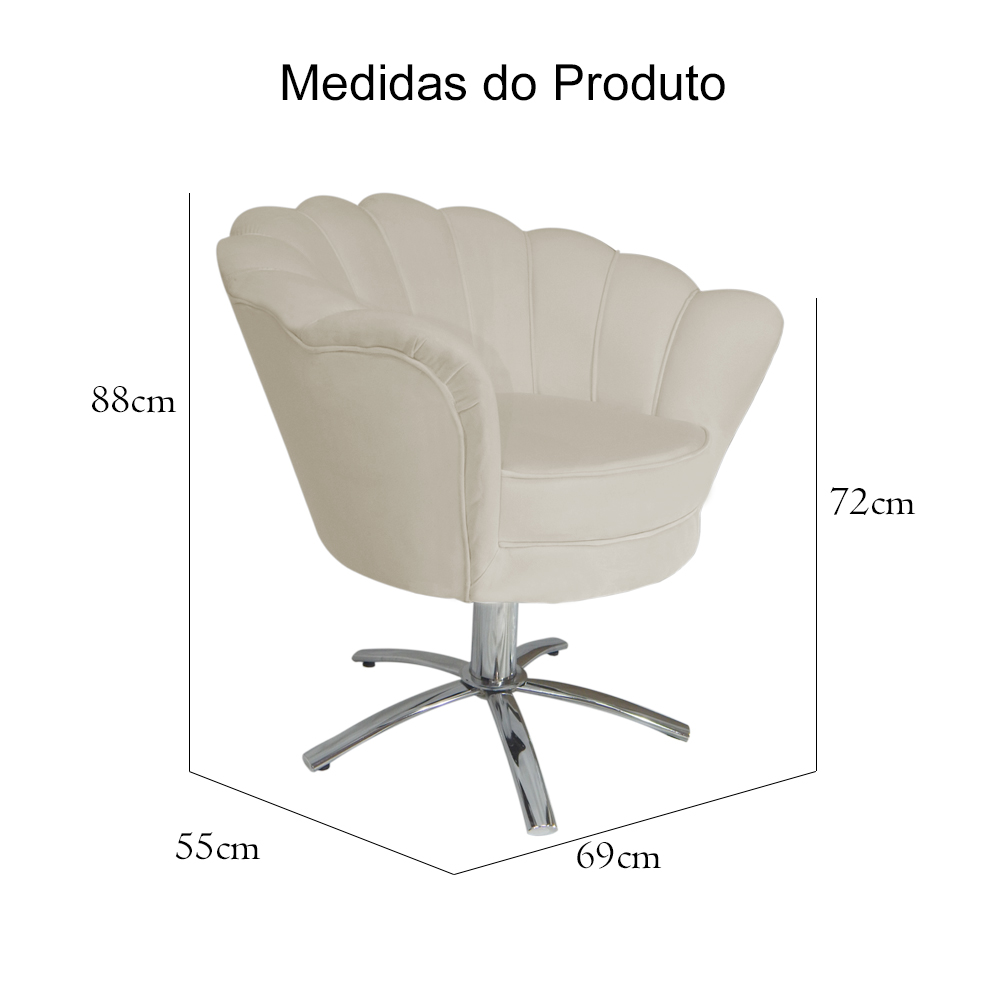 Poltrona Decorativa Pétala Pés Metal Giratório Suede Bege - DS Estofados