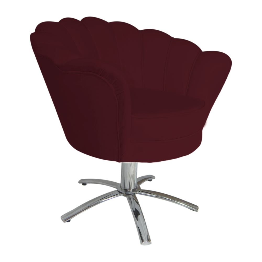Poltrona Decorativa Pétala Pés Metal Giratório Suede Bordô - DS Estofados