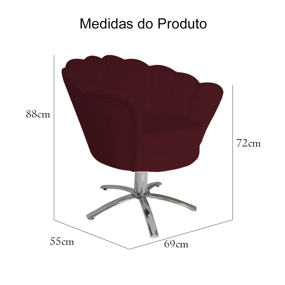 Poltrona Decorativa Pétala Pés Metal Giratório Suede Bordô - DS Estofados