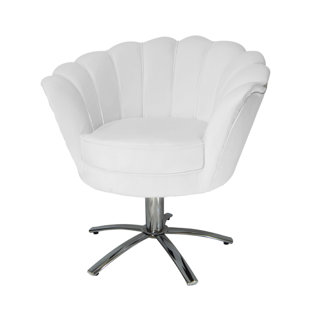 Poltrona Decorativa Pétala Pés Metal Giratório Suede Branco - DS Estofados