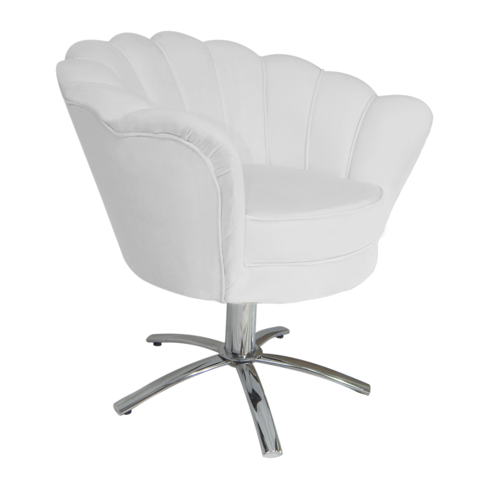 Poltrona Decorativa Pétala Pés Metal Giratório Suede Branco - DS Estofados