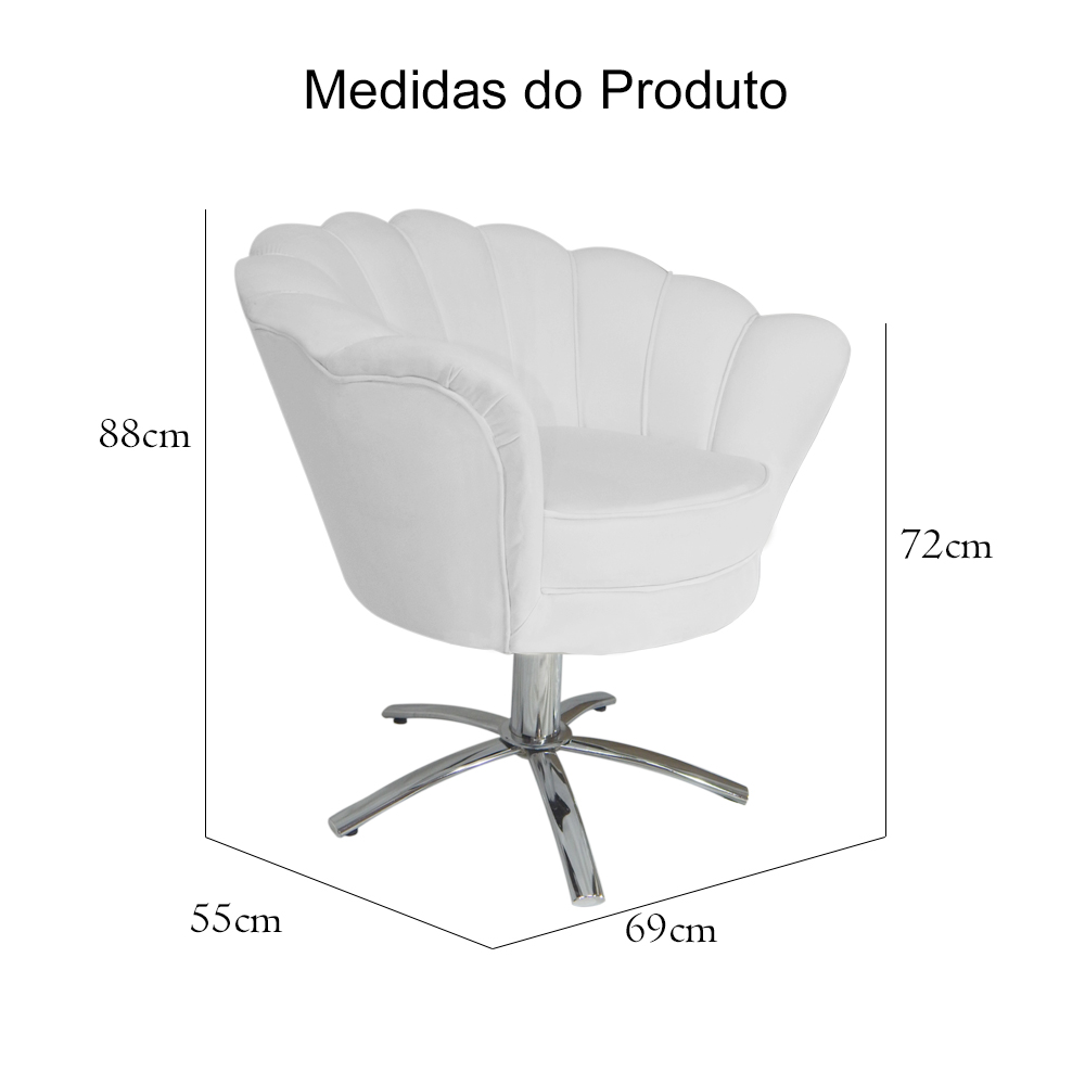 Poltrona Decorativa Pétala Pés Metal Giratório Suede Branco - DS Estofados