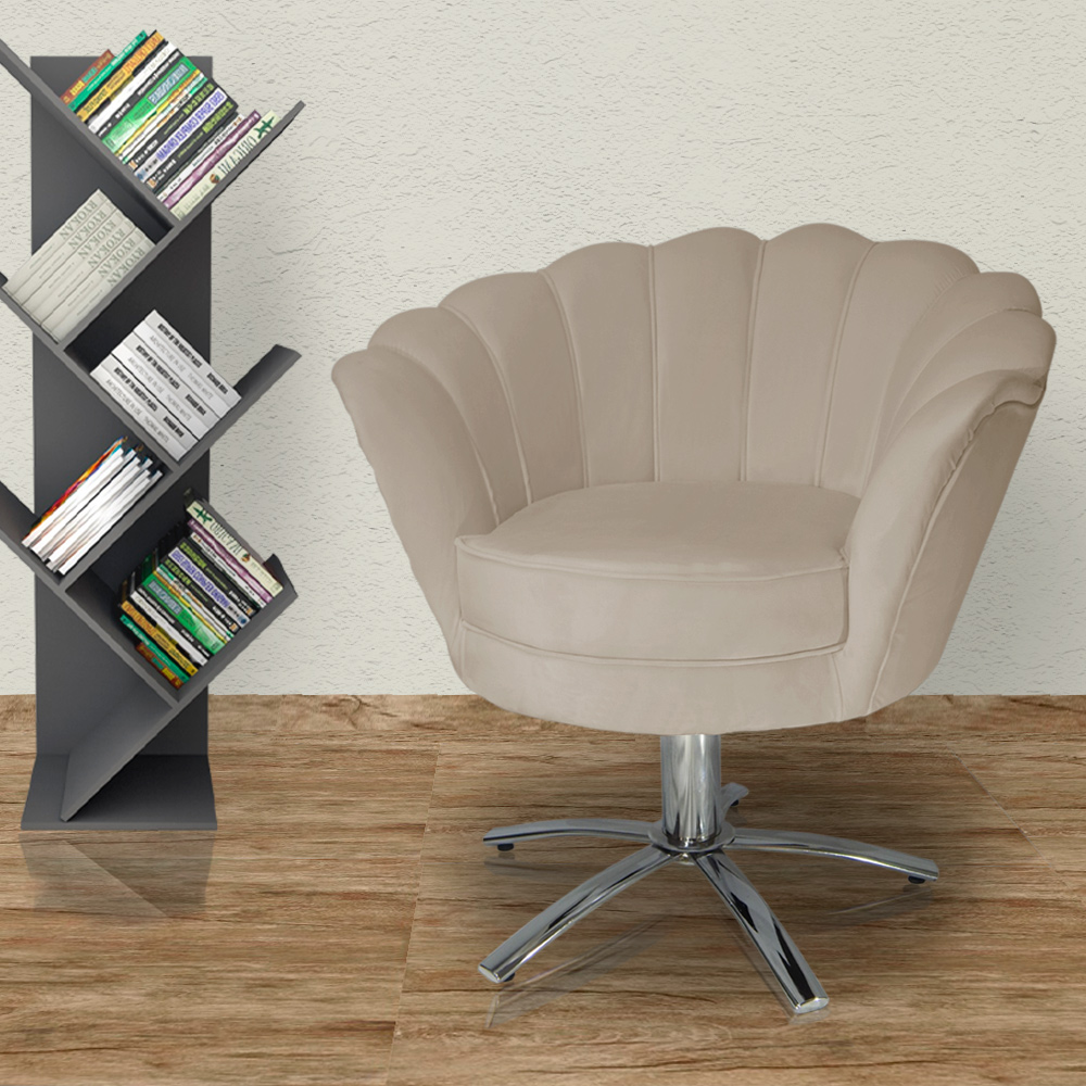 Poltrona Decorativa Pétala Pés Metal Giratório Suede Capuccino - DS Estofados
