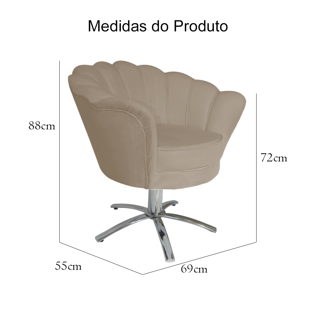 Poltrona Decorativa Pétala Pés Metal Giratório Suede Capuccino - DS Estofados