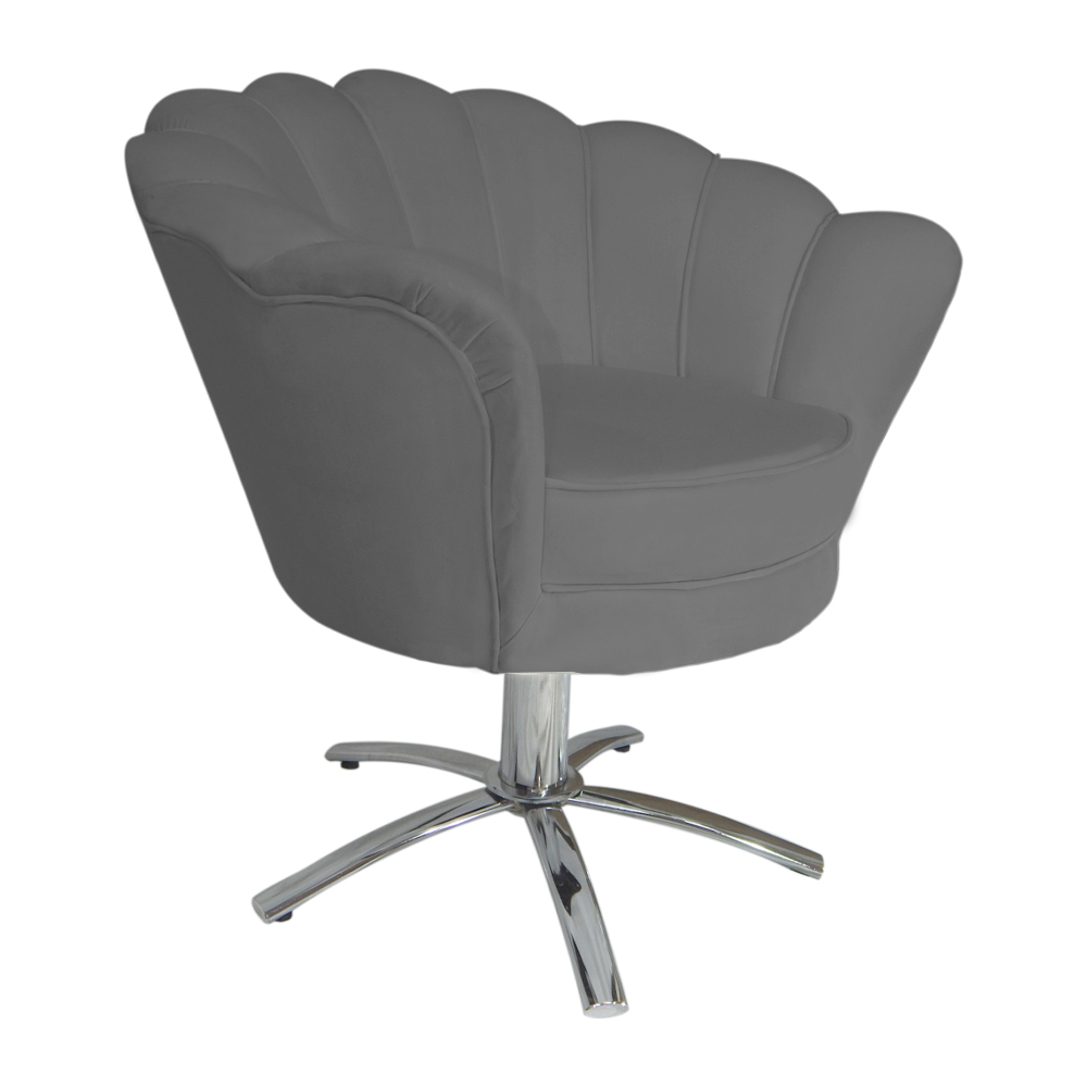 Poltrona Decorativa Pétala Pés Metal Giratório Suede Cinza - DS Estofados