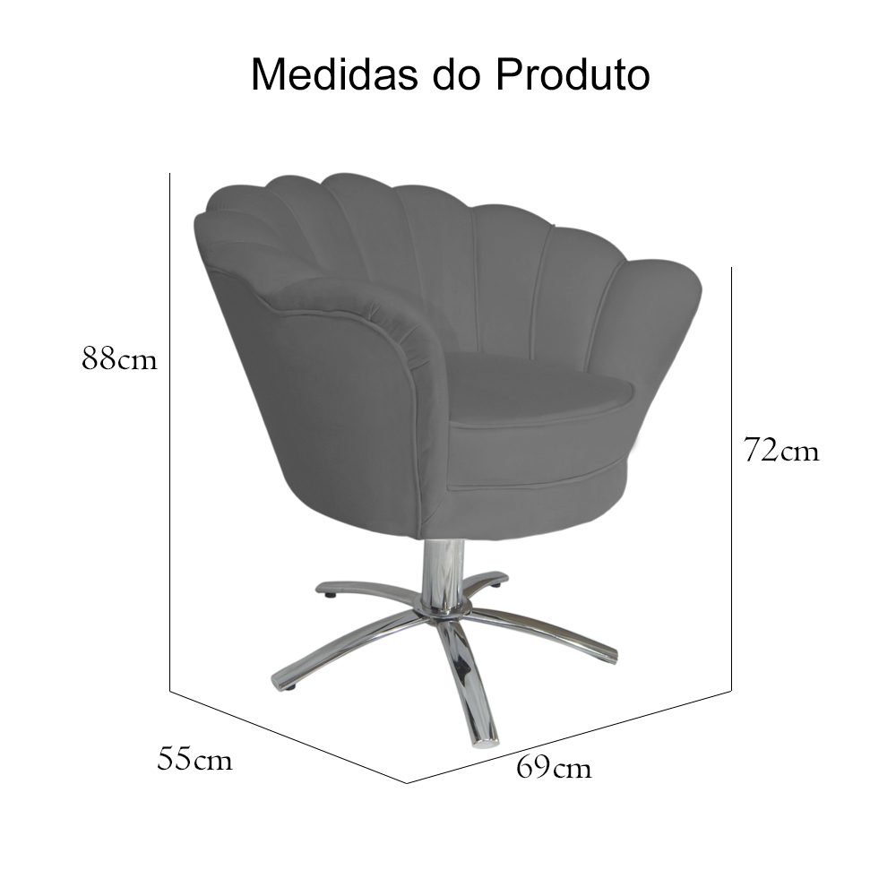 Poltrona Decorativa Pétala Pés Metal Giratório Suede Cinza - DS Estofados