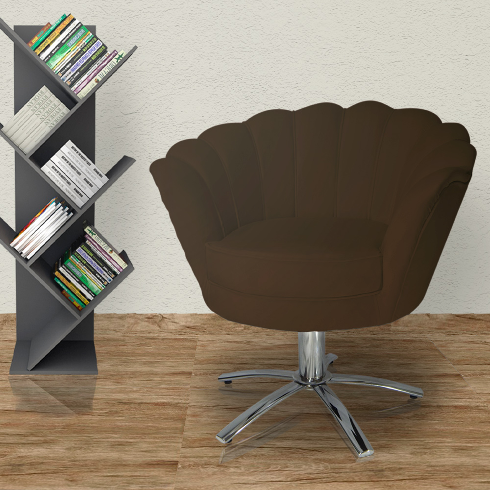 Poltrona Decorativa Pétala Pés Metal Giratório Suede Marrom - DS Estofados