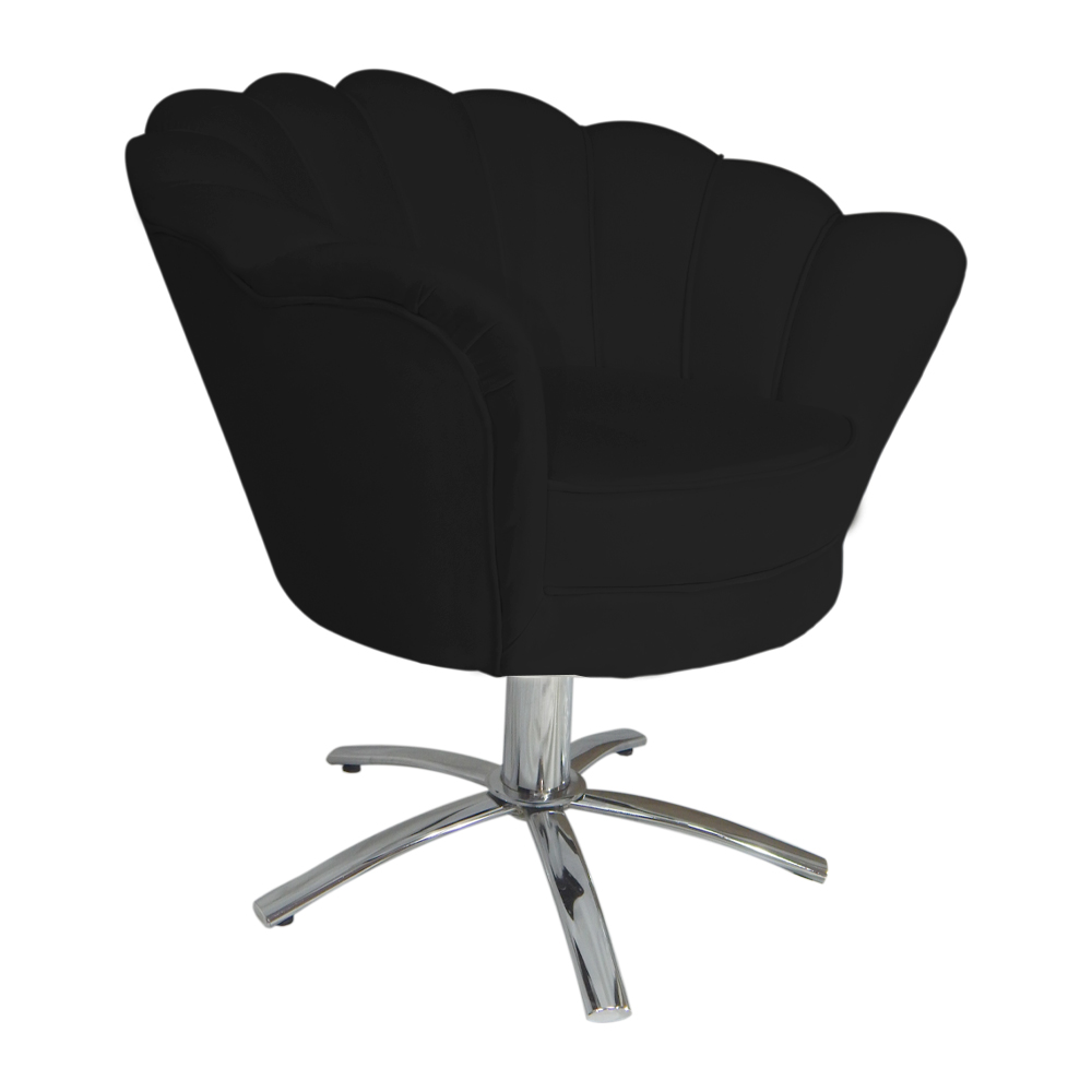 Poltrona Decorativa Pétala Pés Metal Giratório Suede Preto - DS Estofados