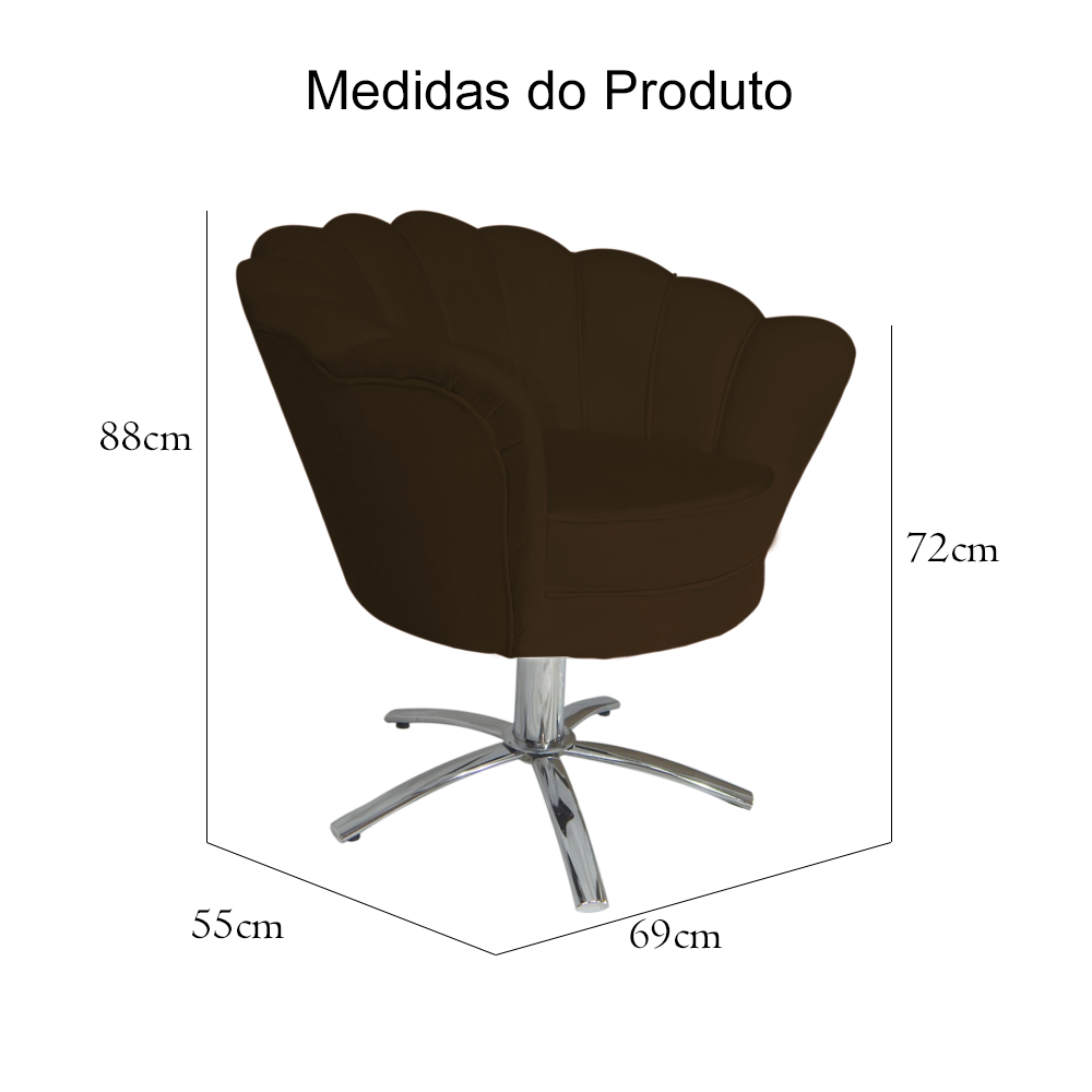 Poltrona Decorativa Pétala Pés Metal Giratório Suede Preto - DS Estofados