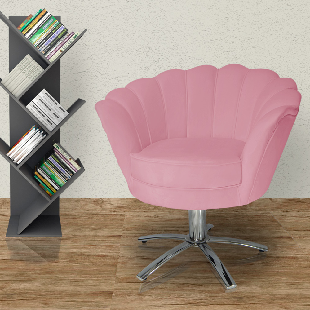 Poltrona Decorativa Pétala Pés Metal Giratório Suede Rosa - DS Estofados