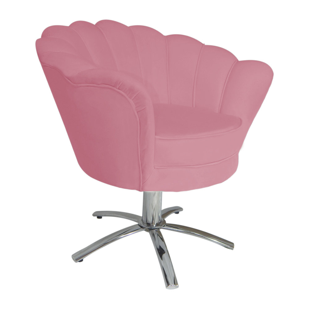 Poltrona Decorativa Pétala Pés Metal Giratório Suede Rosa - DS Estofados
