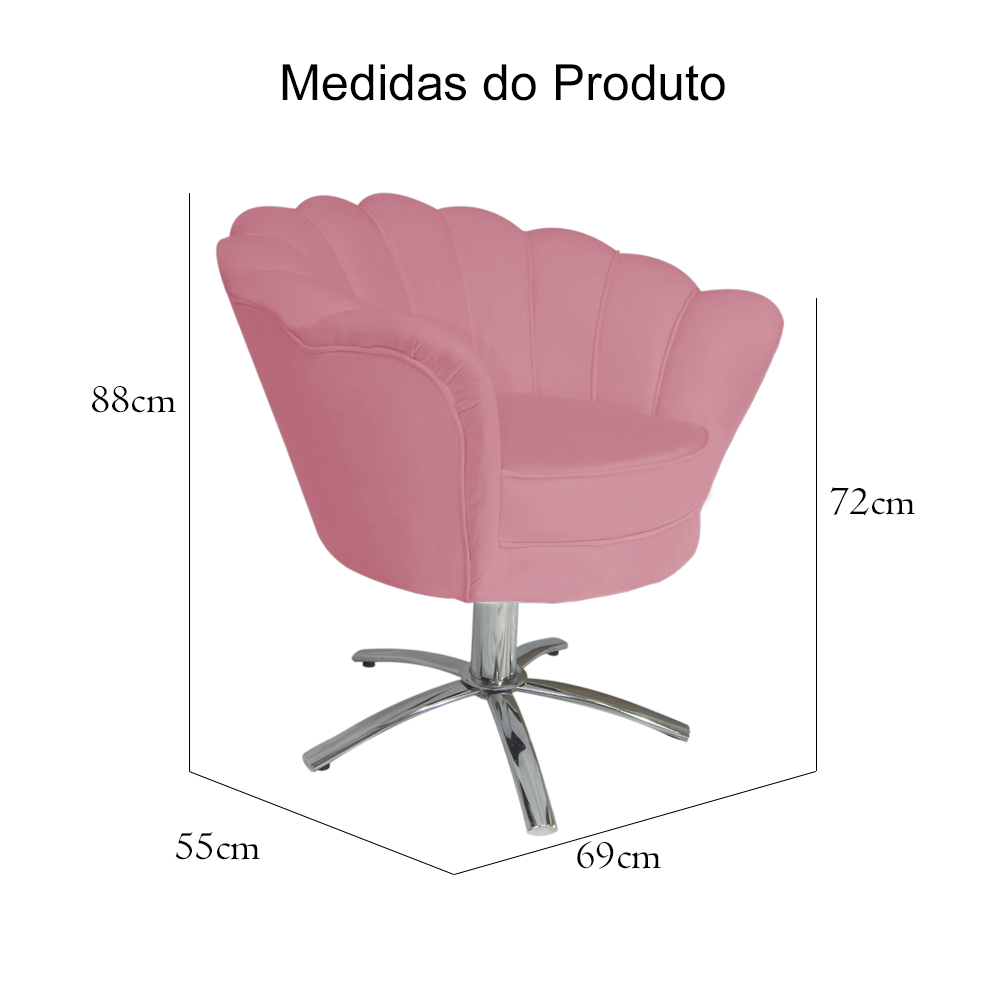 Poltrona Decorativa Pétala Pés Metal Giratório Suede Rosa - DS Estofados