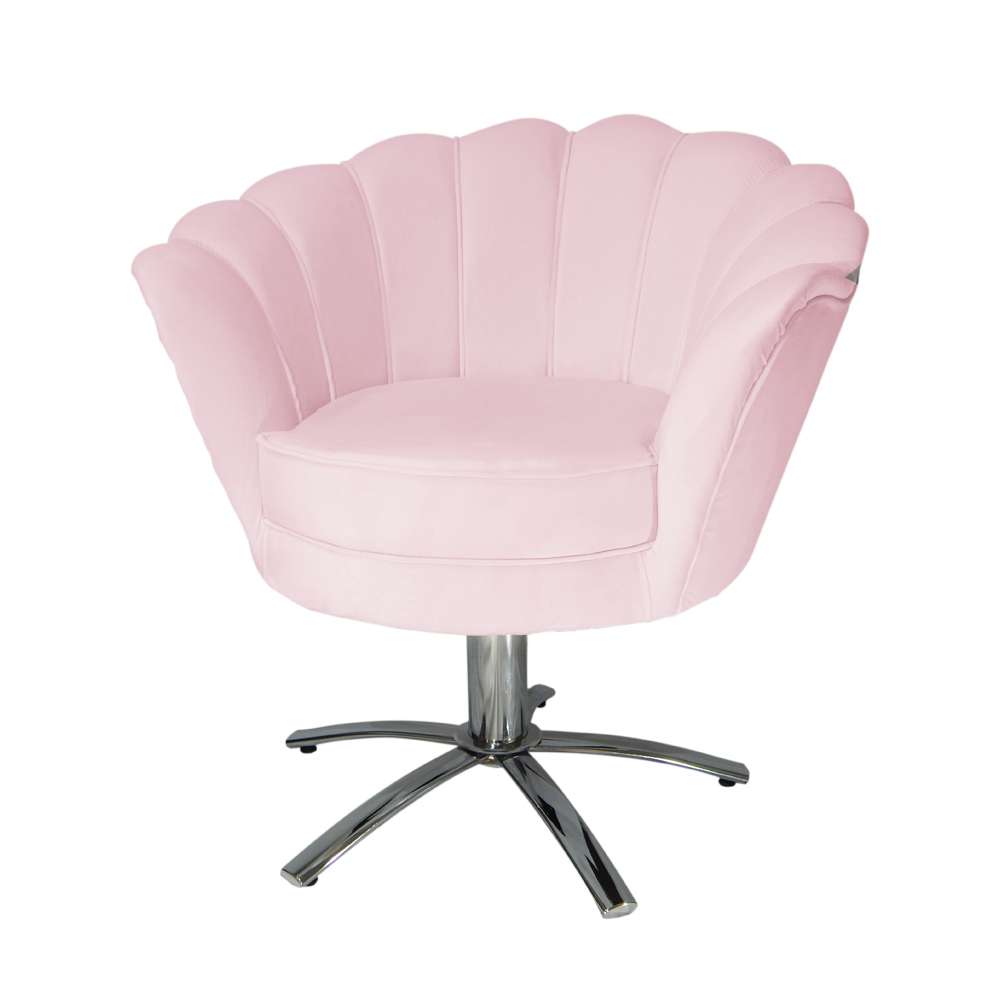 Poltrona Decorativa Pétala Pés Metal Giratório Suede Rosa Bebê - DS Estofados