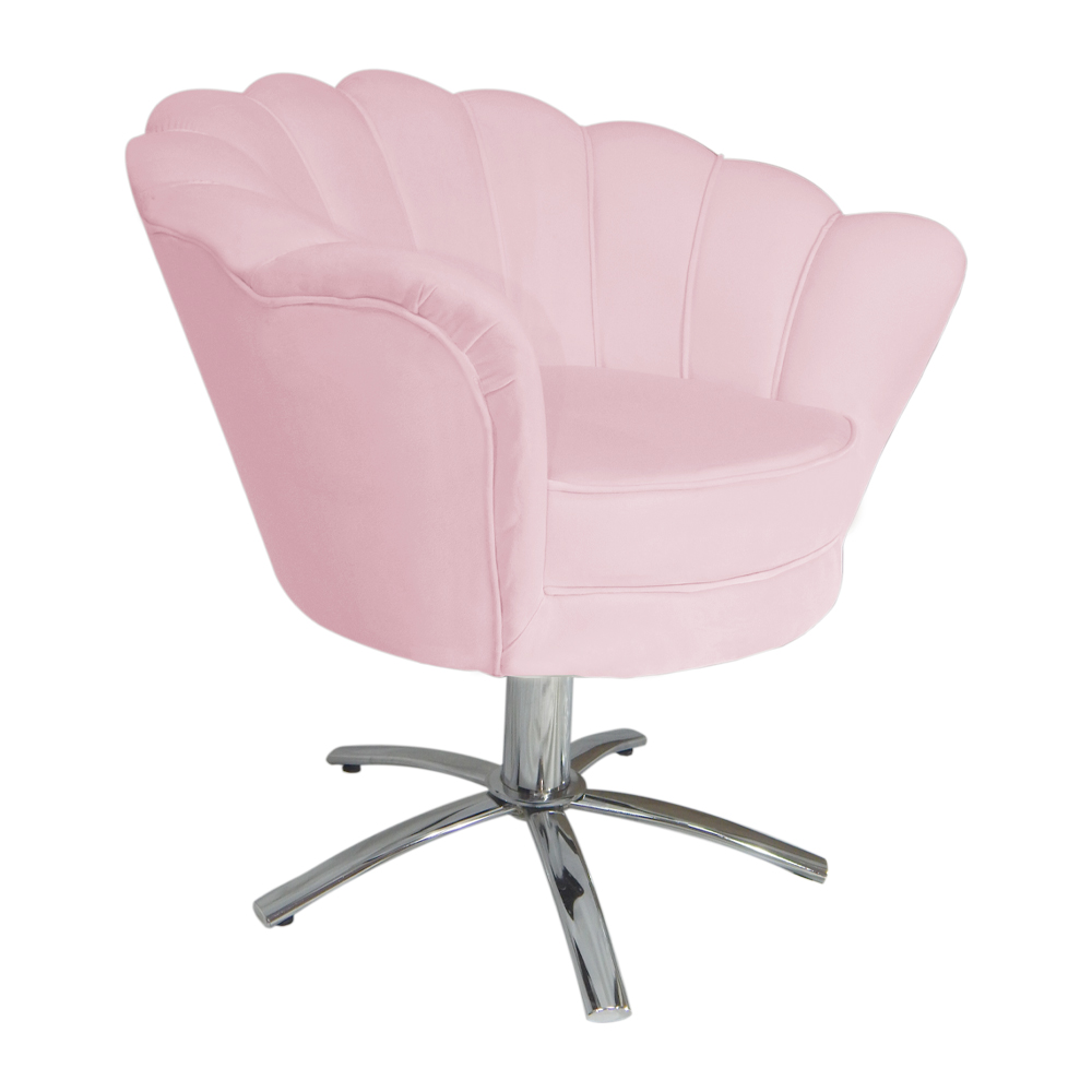 Poltrona Decorativa Pétala Pés Metal Giratório Suede Rosa Bebê - DS Estofados
