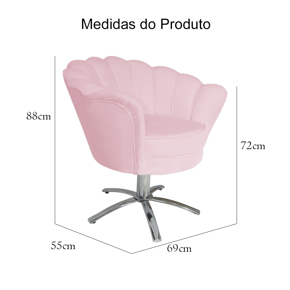 Poltrona Decorativa Pétala Pés Metal Giratório Suede Rosa Bebê - DS Estofados